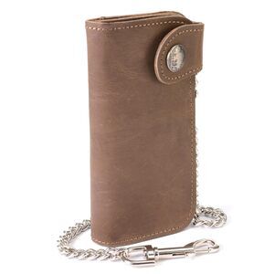 9148 MLW7829 's 7" Brown Leather Bi-Fold Biker Wallet w/Anti-Theft
